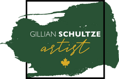 Logo with 'Gillian Schultze artist' text and a maple leaf on a green background